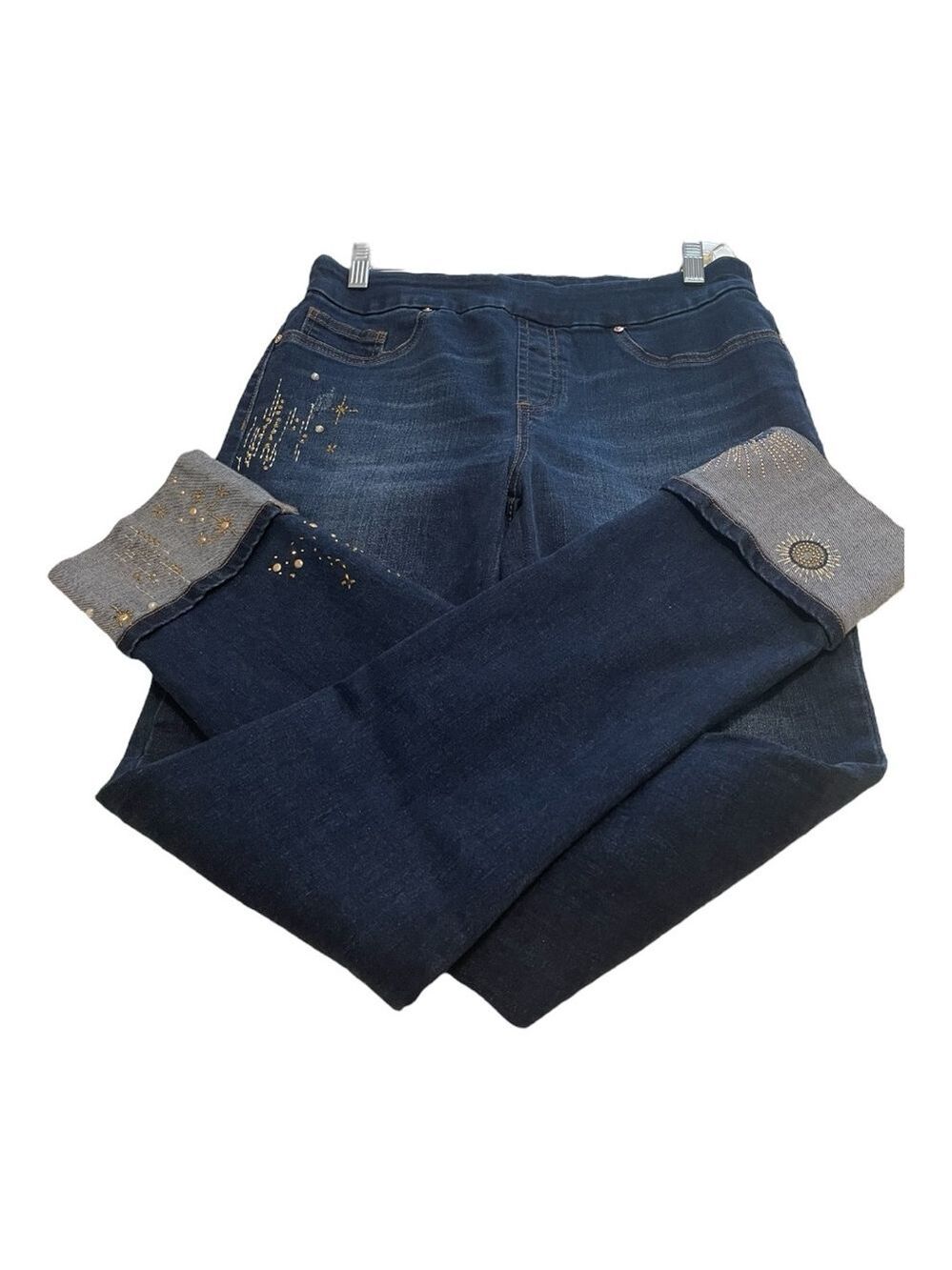 Chico’s Retro Astrological Ankle Jeans, Size 0T (4 Tall), Embellished & Cuf… - Picture 3 of 7